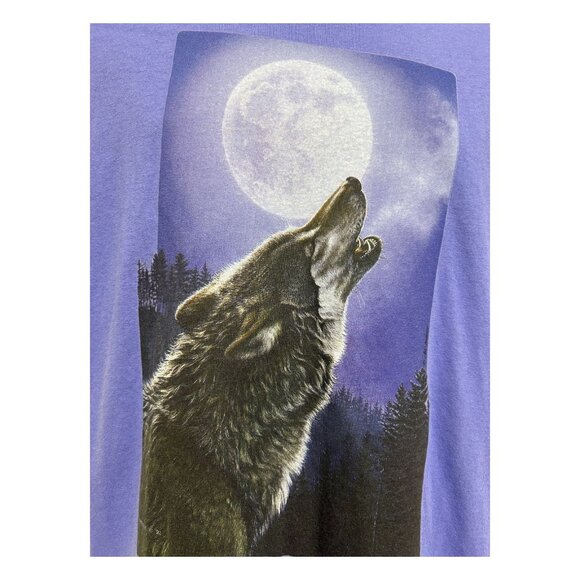 Foot Locker Unisex Large Night Music Purple T-Shirt Howling Wolf Moon Vintage - Picture 8 of 13